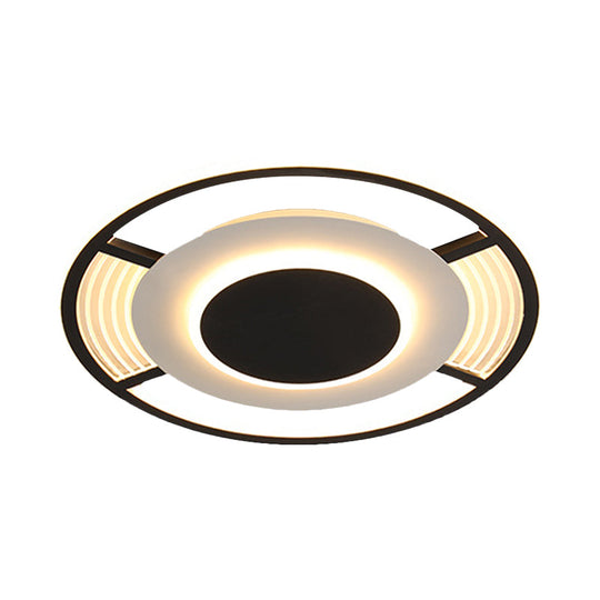 Modern Led Acrylic Round Close To Ceiling Lamp In Black/Gold - Flush Mount With 3 Color Light