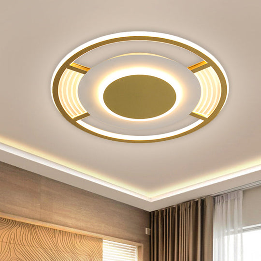 Modern Led Acrylic Round Close To Ceiling Lamp In Black/Gold - Flush Mount With 3 Color Light
