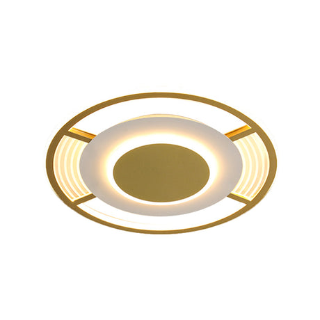 Modern Led Acrylic Round Close To Ceiling Lamp In Black/Gold - Flush Mount With 3 Color Light