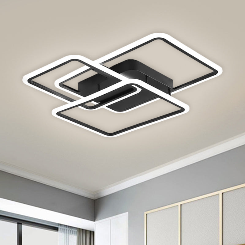 Modern Black Metallic Led Flushmount Lighting For Bedrooms - Rectangle And Square Options