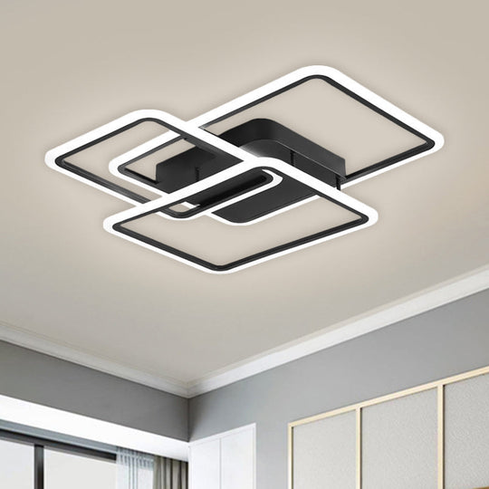 Modern Black Metallic Led Flushmount Lighting For Bedrooms - Rectangle And Square Options