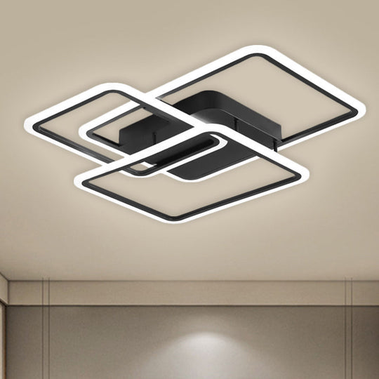 Modern Black Metallic Led Flushmount Lighting For Bedrooms - Rectangle And Square Options