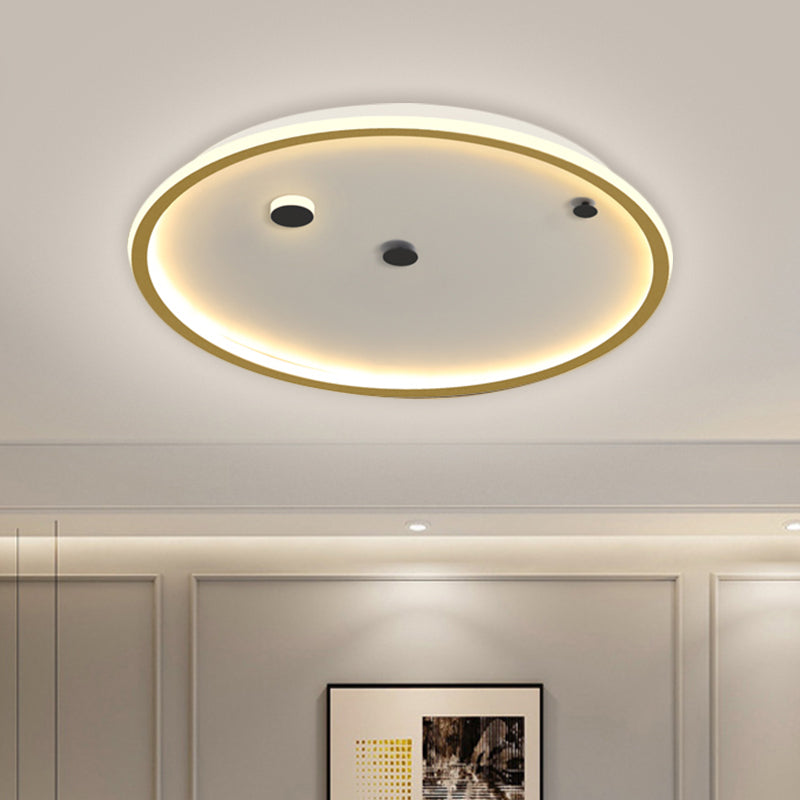 Simple Led Flushmount Black/Gold Round Ceiling Lamp Fixture - 16’/19.5’ Width Acrylic Shade