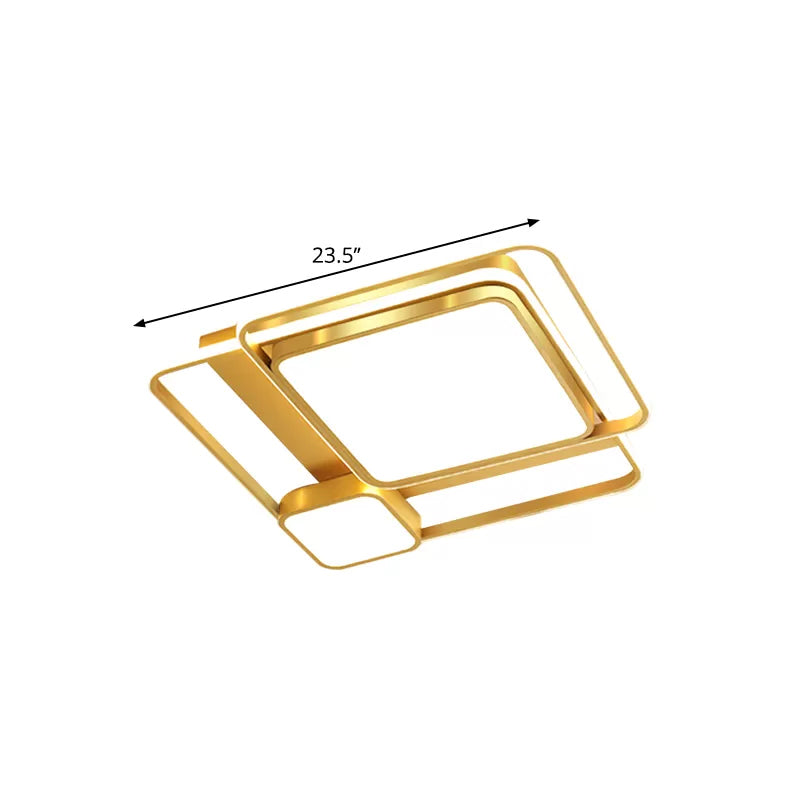Modern Led Metal Rectangular Ceiling Light Fixture In Gold Flush Mount 21’/23.5’ Width -