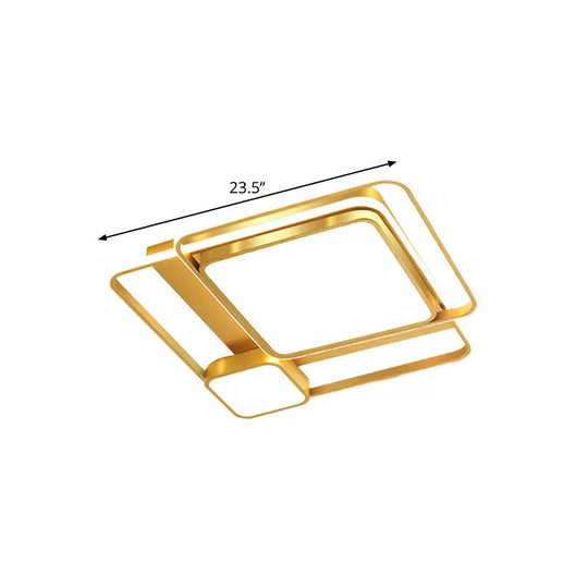 Modern Led Metal Rectangular Ceiling Light Fixture In Gold Flush Mount 21’/23.5’ Width -