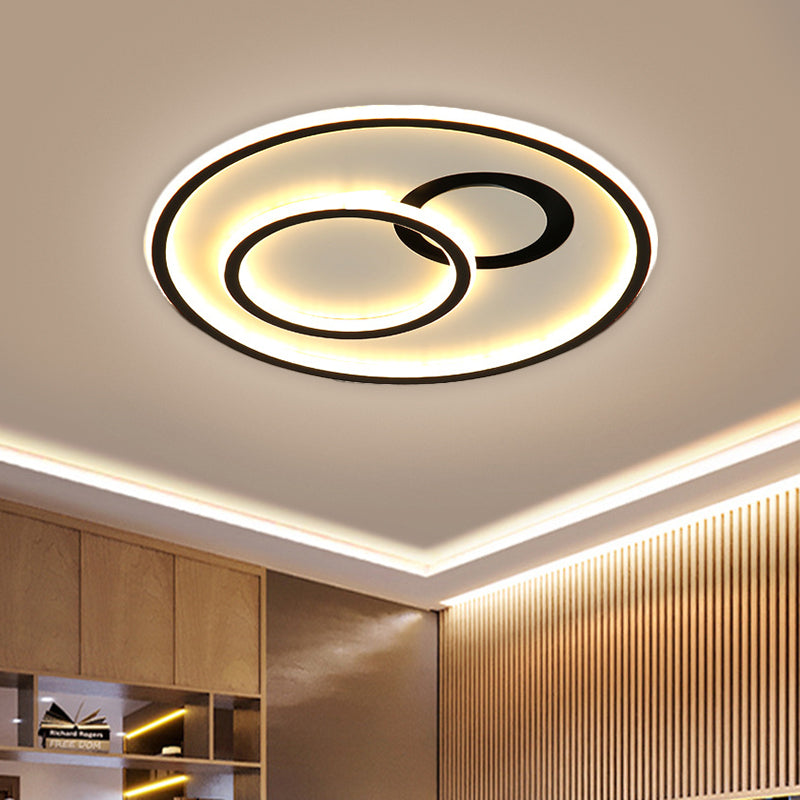 16’/19.5’ Modern Round Flush Lamp Metallic Led Ceiling Fixture Black 3 Color Light - Perfect