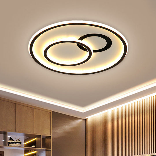 16’/19.5’ Modern Round Flush Lamp Metallic Led Ceiling Fixture Black 3 Color Light - Perfect