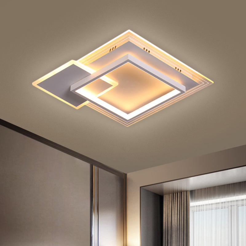 Contemporary Led White Ceiling Light With Warm/White - Metal Square Flushmount 16.5/20.5