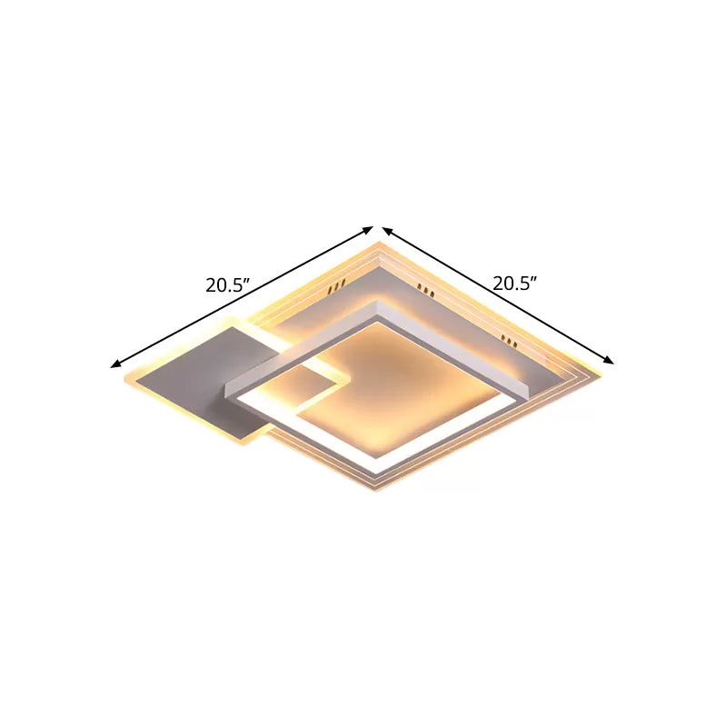 Contemporary Led White Ceiling Light With Warm/White - Metal Square Flushmount 16.5/20.5