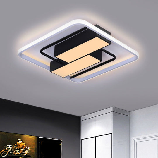 Nordic Dual Rectangle Flush Light - Metal Mount Fixture In Warm/White Led Black Finish 18/21.5 W