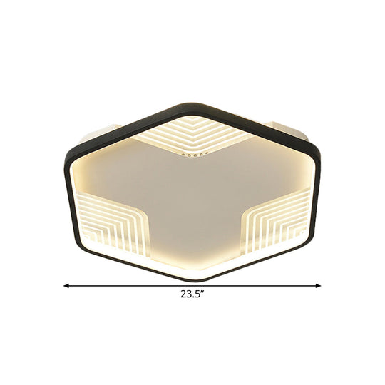 Simple Black Led Ceiling Lamp - Kitchen Flush Mount With Acrylic Hexagon Shade In Warm/White Light