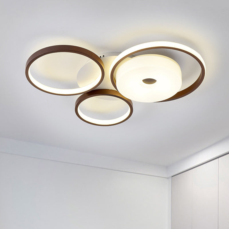 Modern Metal Flush Ceiling Light - 3 Rings Led Brown Warm/White (19.5/25.5 Width) / 19.5 Warm