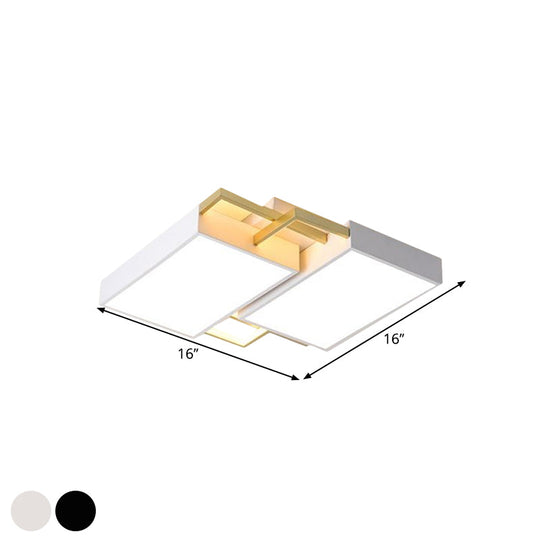 Modern Metal Led Flush Mount Light In Black/Gold Finish 16’/19.5’ Width With Warm/White