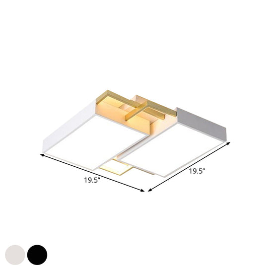 Modern Metal Led Flush Mount Light In Black/Gold Finish 16’/19.5’ Width With Warm/White