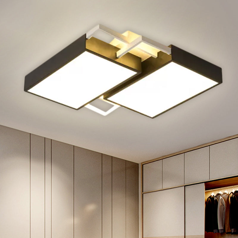 Modern Metal Led Flush Mount Light In Black/Gold Finish 16’/19.5’ Width With Warm/White