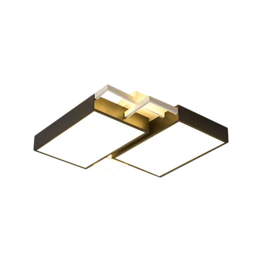 Modern Metal Led Flush Mount Light In Black/Gold Finish 16/19.5 Width With Warm/White