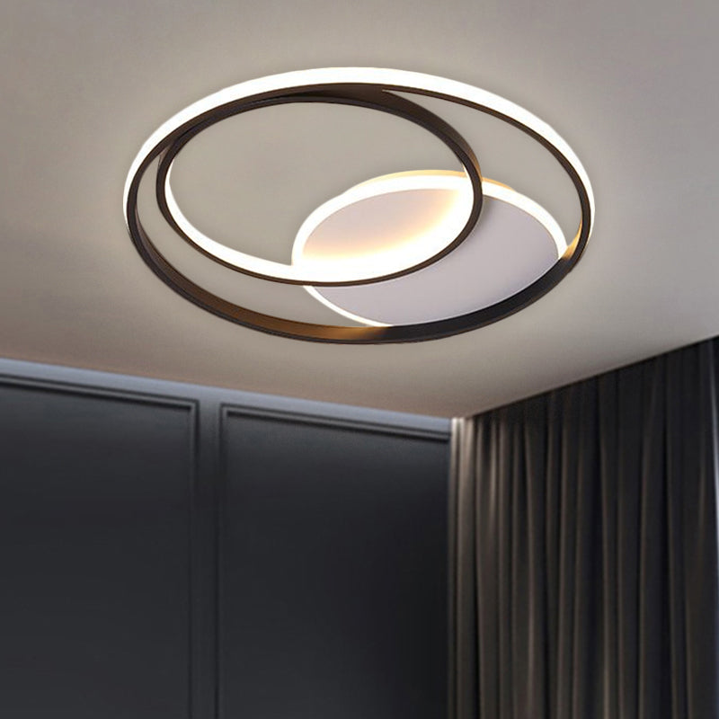 18’/21.5’ Simple Round Led Ceiling Flushmount Fixture In Black Warm/White Light