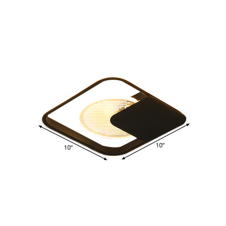 Square Led Flush Mount Ceiling Lamp - Minimalist Metal Design Black Finish Warm/White/3 Color Light