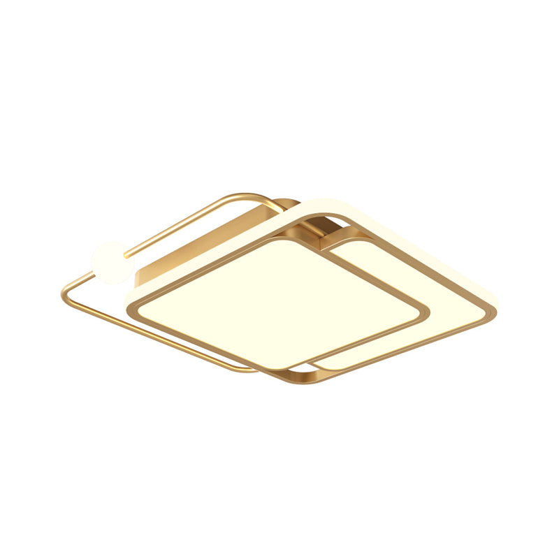 Simple Style Gold Square Led Ceiling Mounted Flush Lamp In Warm/White Light 16.5’/20.5’ Width