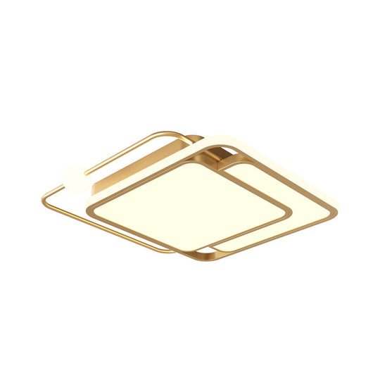 Simple Style Gold Square Led Ceiling Mounted Flush Lamp In Warm/White Light 16.5’/20.5’ Width