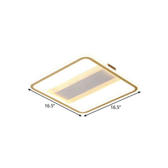 Modern Led Gold Square Ceiling Fixture With Acrylic Shade - 16.5/20.5 Width Semi Flush Warm/White