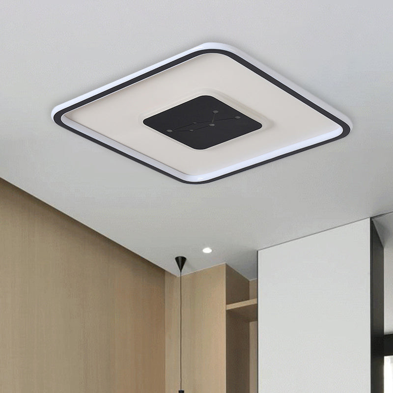 Led Bedroom Flush Mount Lighting - Minimalistic Black Ceiling Fixture With Squared Acrylic Shade
