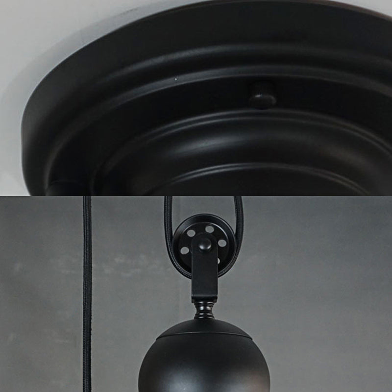 Vintage Retro Black Metal Suspension Lamp With Conic Shade - Pulley Ceiling Fixture