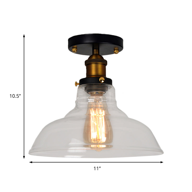 Vintage Barn Semi-Mounted Ceiling Light With Clear/Amber Glass Shade - Ideal For Bedroom 1 Bulb