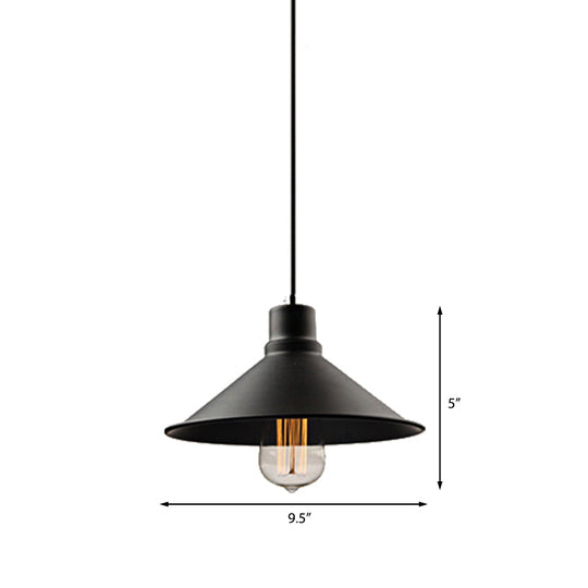 Vintage Metal Conic Hanging Ceiling Light - Stylish Retro Pendant For Dining Table Black Finish