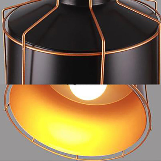 Industrial Metal Drum Shade Ceiling Fixture - 1 Light Black Suspension Lamp For Dining Tables