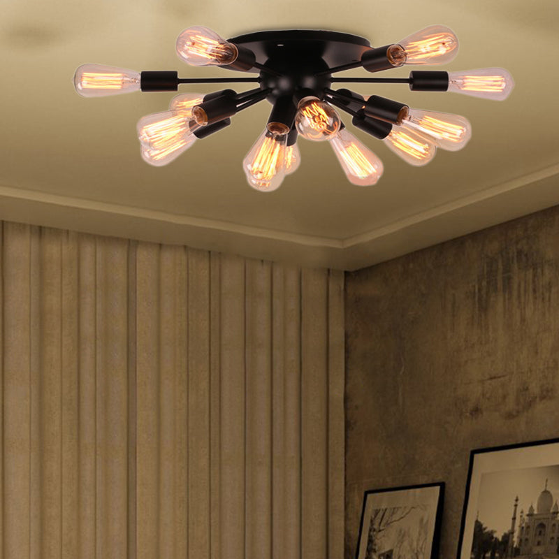 Vintage Industrial Sputnik Multi-Light Ceiling Light In Black For Living Room