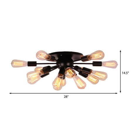Vintage Industrial Sputnik Multi-Light Ceiling Light In Black For Living Room
