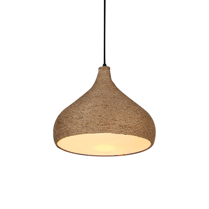 Stylish Hemp Rope Teardrop Pendant Light: Lodge-Inspired Beige Suspension Lamp With 1 Bulb For