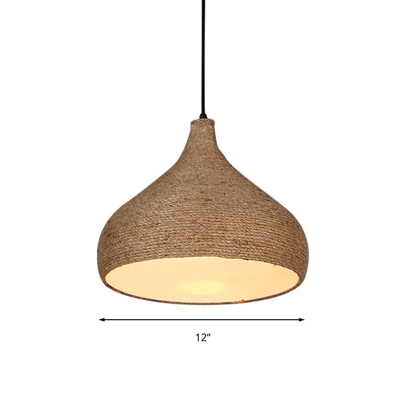 Stylish Hemp Rope Teardrop Pendant Light: Lodge-Inspired Beige Suspension Lamp With 1 Bulb For