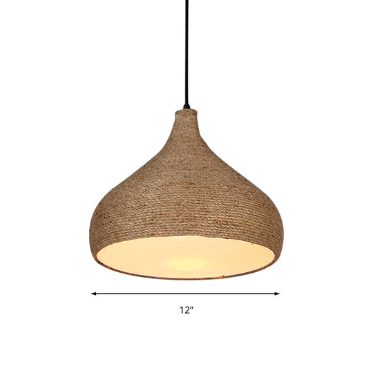 Hemp Rope Teardrop Pendant Light - Lodge Style Beige 1 Bulb Perfect For Living Room Suspension