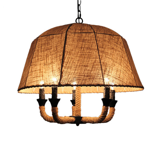 Industrial Beige Chandelier Light With Multi Lights & Fabric Dome Shade - Ceiling Pendant Fixture