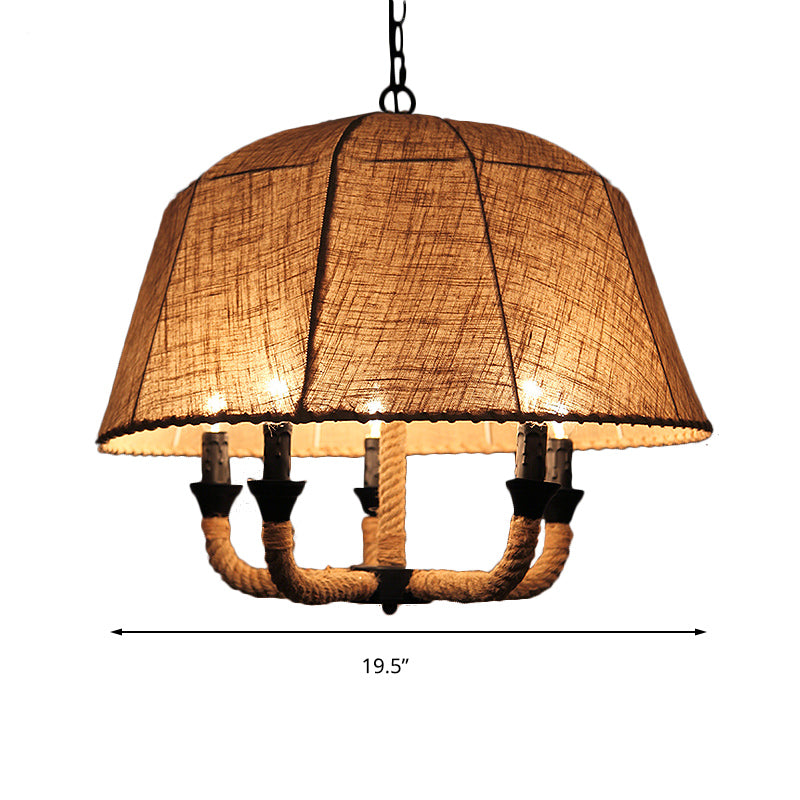Industrial Beige Chandelier Light With Multi Lights & Fabric Dome Shade - Ceiling Pendant Fixture