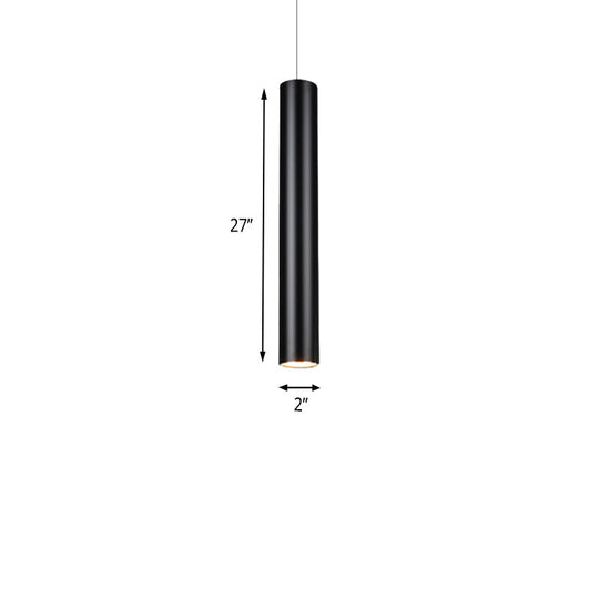 Cylinder Aluminum Pendant Lights - Minimalist Black Led Lighting For Dining Room (11’/19’/27’