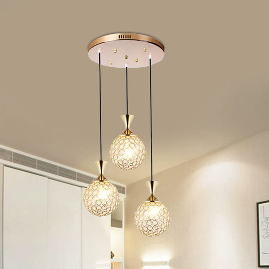 Globe Dining Room Ceiling Lamp - Minimal Crystal-Encrusted Pendant Lighting Fixture (3/5 Bulbs)