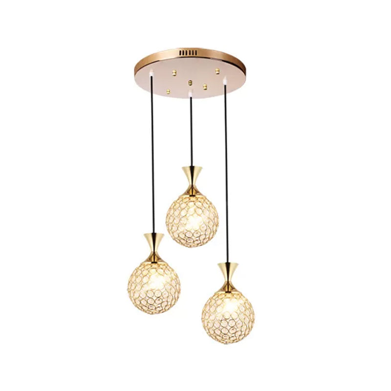 Globe Dining Room Ceiling Lamp - Minimal Crystal-Encrusted Pendant Lighting Fixture (3/5 Bulbs)