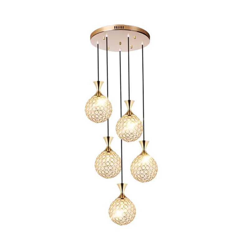 Globe Dining Room Ceiling Lamp - Minimal Crystal-Encrusted Pendant Lighting Fixture (3/5 Bulbs)