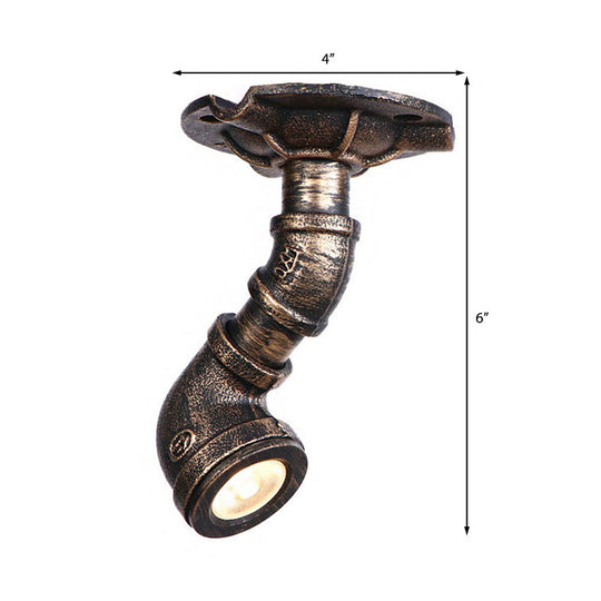 Rustic Industrial Antique Brass Water Pipe Ceiling Light With 1 Metal Semi Flush Mount - Perfect