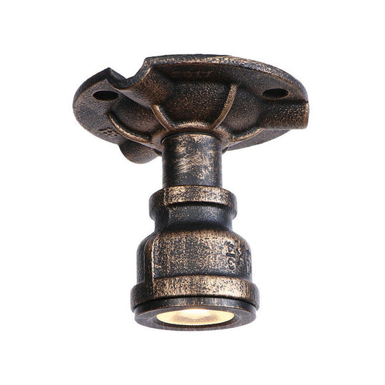 Rustic Industrial Antique Brass Water Pipe Ceiling Light With 1 Metal Semi Flush Mount - Perfect