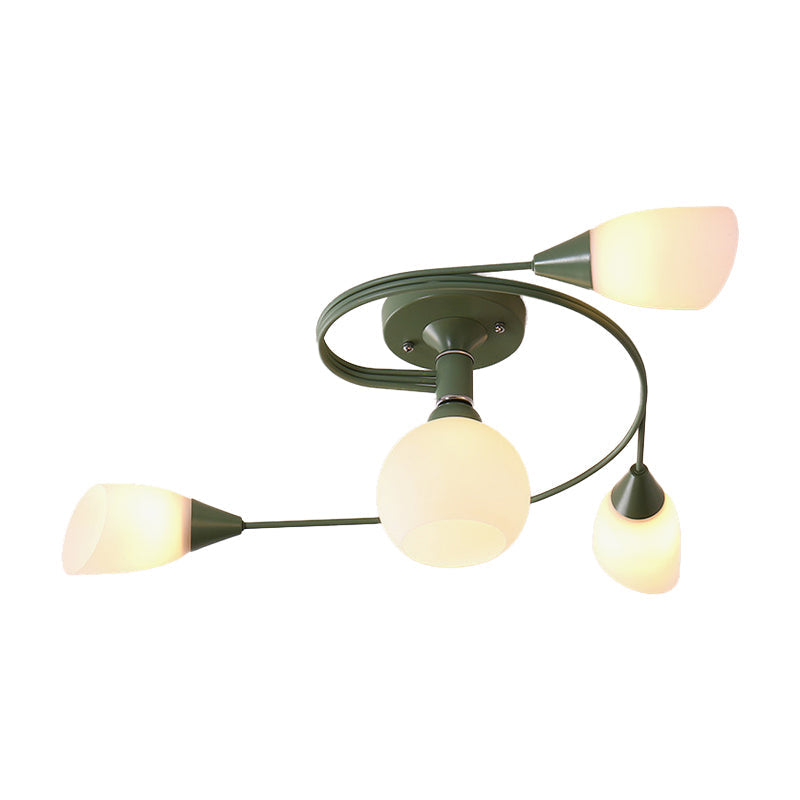 Curly Semi Flush Mount Ceiling Lamp With Nordic Iron & White Glass Shade - 4/6 Head Options In Grey