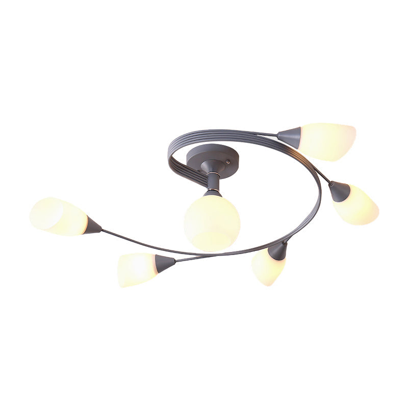 Curly Semi Flush Mount Ceiling Lamp With Nordic Iron & White Glass Shade - 4/6 Head Options In Grey