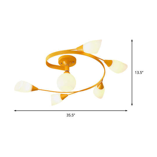 Curly Semi Flush Mount Ceiling Lamp With Nordic Iron & White Glass Shade - 4/6 Head Options In Grey