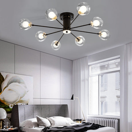Modern Iron Sputnik Ceiling Lamp With Clear Glass Shades - Black/White 8/10 Lights 8 / Black