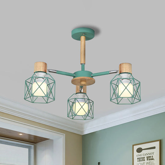 Nordic Iron Cage Semi - Flush Lamp With 3/6/8 - Head Black/Green/Gold Pendant Lighting For Ceiling
