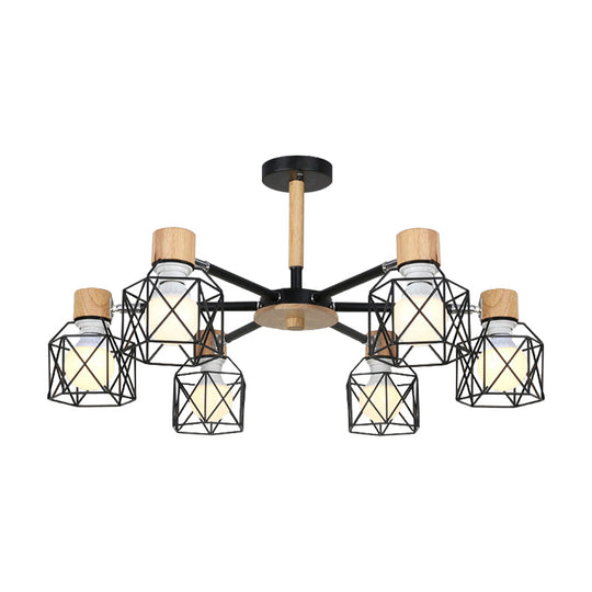 Nordic Iron Cage Semi - Flush Lamp With 3/6/8 - Head Black/Green/Gold Pendant Lighting For Ceiling