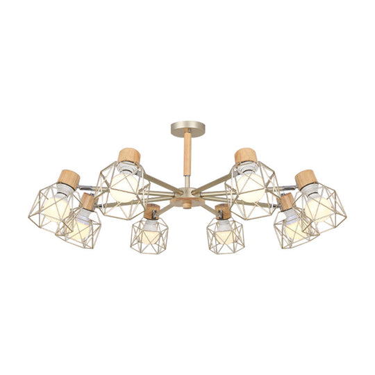 Nordic Iron Cage Semi - Flush Lamp With 3/6/8 - Head Black/Green/Gold Pendant Lighting For Ceiling